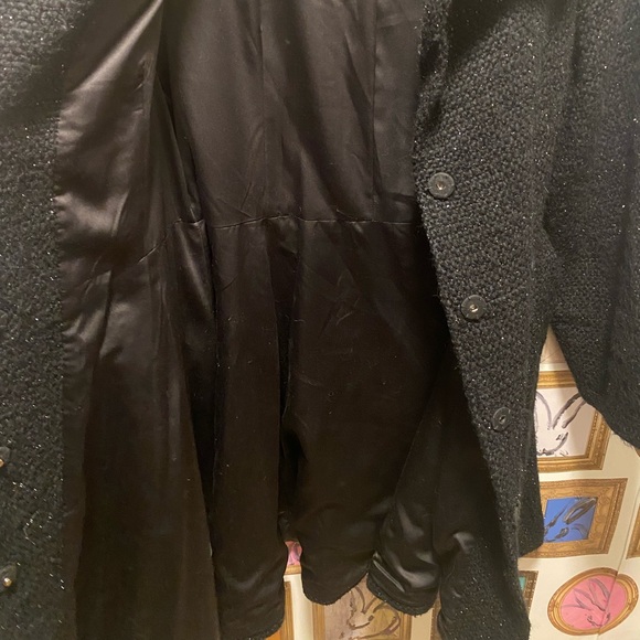 Alice + Olivia Black & Sparkle Waist Tie Coat Size M - Picture 8 of 16